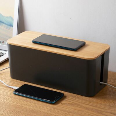 OEM 1 Caja Negra Para Gestión De Cables, Caja Grande Para Almacenamiento De Cables Eléctricos Con Tapa De Madera, Caja Protectora Para Regleta Eléctrica Para Protección De Cables Y Regleta Eléctrica. OEM 1 Caja Negra Para Gestión De Cables, Caja Grande Para Almacenamiento De Cables Eléctricos Con Tapa De Madera, Caja Protectora Para Regleta Eléctrica Para Protección De Cables Y Regleta Eléctrica.