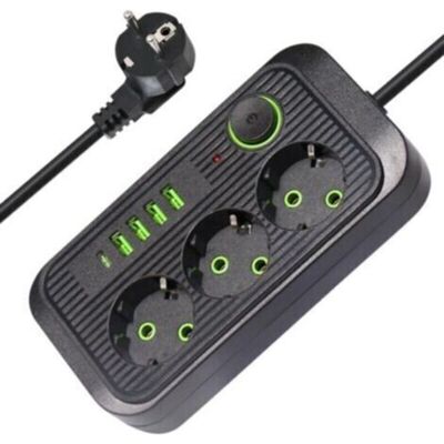 OEM Regleta De Enchufes De 3 Tomas Con Interruptor, 4 Puertos Usb-a Y 1 Puerto Usb-c, Protector Contra Sobretensiones, Cable De 2 M, 10 A 2500 W, Para El Hogar Y La Oficina (negro) OEM Regleta De Enchufes De 3 Tomas Con Interruptor, 4 Puertos Usb-a Y 1 Puerto Usb-c, Protector Contra Sobretensiones, Cable De 2 M, 10 A 2500 W, Para El Hogar Y La Oficina (negro)