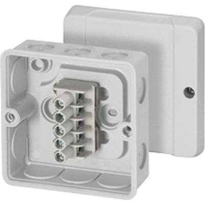 Caja de conexión Hensel - 88x88x47mm, 5 terminales, IP55 Caja de conexión Hensel - 88x88x47mm, 5 terminales, IP55