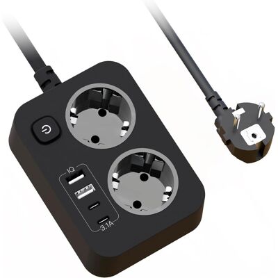 OEM Regleta De 2 Enchufes Con Usb, Cable Alargador Plano De Pared Con Interruptor, Portátil Con Protección Contra Sobretensiones Y Cable De 1,8 M Para El Hogar, La Oficina Y Viajes, Color Negro OEM Regleta De 2 Enchufes Con Usb, Cable Alargador Plano De Pared Con Interruptor, Portátil Con Protección Contra Sobretensiones Y Cable De 1,8 M Para El Hogar, La Oficina Y Viajes, Color Negro