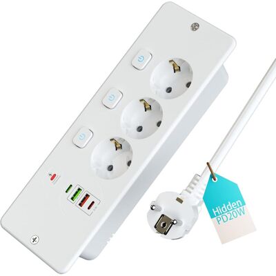 OEM Regleta Empotrable De 3 Tomas Con Interruptores, De Sobremesa, 2 Usb-a, 2 Usb-c, Protección Contra Sobrecarga, Cable De 1,8 M, Blanca - Otro OEM Regleta Empotrable De 3 Tomas Con Interruptores, De Sobremesa, 2 Usb-a, 2 Usb-c, Protección Contra Sobrecarga, Cable De 1,8 M, Blanca - Otro