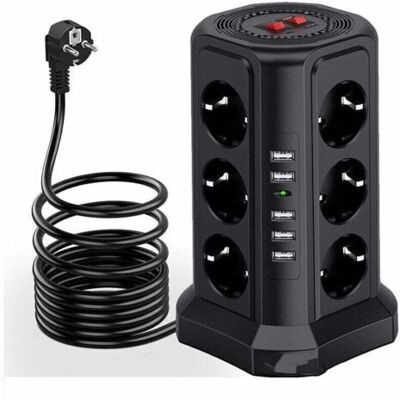 OEM Regleta De Enchufes Con Protección Contra Sobretensiones, 5 Puertos Usb Y 12 Tomas De Corriente, Con 3 Interruptores, Color Negro. OEM Regleta De Enchufes Con Protección Contra Sobretensiones, 5 Puertos Usb Y 12 Tomas De Corriente, Con 3 Interruptores, Color Negro.