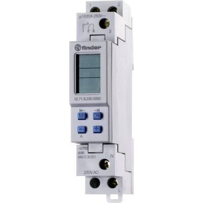 Temporizador semanal electrónico Finder - Montaje en carril DIN - 230V CA - 1 canal - 30 memorias Temporizador semanal electrónico Finder - Montaje en carril DIN - 230V CA - 1 canal - 30 memorias
