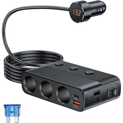 OEM Adaptador De Toma De Mechero Para Coche De 127 W Con 3 Salidas/usb Qc 3.0/pd/usb Dual, Regleta De Alimentación De 12 V/24 V Con Interruptor Individual Y Voltímetro Led - Crezuo OEM Adaptador De Toma De Mechero Para Coche De 127 W Con 3 Salidas/usb Qc 3.0/pd/usb Dual, Regleta De Alimentación De 12 V/24 V Con Interruptor Individual Y Voltímetro Led - Crezuo