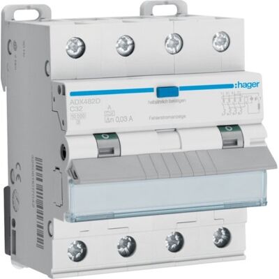 Hager ADX482D Interruptor diferencial - 4P 32A 0.03A - Disyuntor Hager ADX482D Interruptor diferencial - 4P 32A 0.03A - Disyuntor