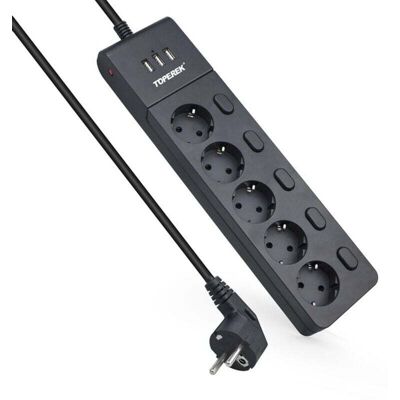 OEM Regleta De 5 Tomas + 3 Puertos Usb Con Protector Contra Sobretensiones, Interruptor Y Protección Contra Picos De Tensión – 2 M, 2500 W / 10 A, Para El Hogar Y La Oficina. OEM Regleta De 5 Tomas + 3 Puertos Usb Con Protector Contra Sobretensiones, Interruptor Y Protección Contra Picos De Tensión – 2 M, 2500 W / 10 A, Para El Hogar Y La Oficina.