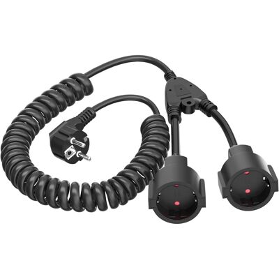 OEM Cable Alargador De 3 M Con 2 Enchufes Schuko, Cable En Espiral. Cable Alargador En Espiral De 0,6 M A 3 M Como Máximo, Con Enchufe Doble Schuko (230 V/16 A), 2 Enchufes Negros. OEM Cable Alargador De 3 M Con 2 Enchufes Schuko, Cable En Espiral. Cable Alargador En Espiral De 0,6 M A 3 M Como Máximo, Con Enchufe Doble Schuko (230 V/16 A), 2 Enchufes Negros.