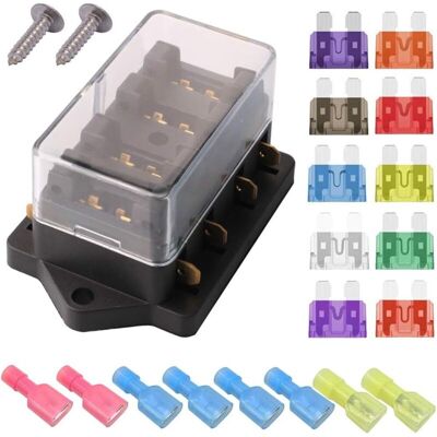 OEM Portafusibles De 4 Vías, Caja De Fusibles Estándar Para Automóvil (para 140 Amp), Con 10 Fusibles Gratuitos (3a/5a/7,5a/10a/15a/20a/25a/30a/35a/40a), Portafusibles A Prueba De Agua OEM Portafusibles De 4 Vías, Caja De Fusibles Estándar Para Automóvil (para 140 Amp), Con 10 Fusibles Gratuitos (3a/5a/7,5a/10a/15a/20a/25a/30a/35a/40a), Portafusibles A Prueba De Agua