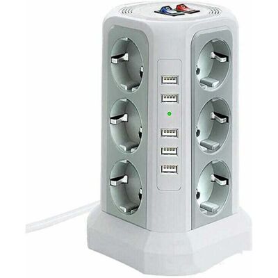 OEM Regleta Con Protección Contra Sobretensiones, Regleta Con 5 Puertos Usb Y 12 Enchufes, Regleta Con 3 Interruptores, Color Blanco OEM Regleta Con Protección Contra Sobretensiones, Regleta Con 5 Puertos Usb Y 12 Enchufes, Regleta Con 3 Interruptores, Color Blanco