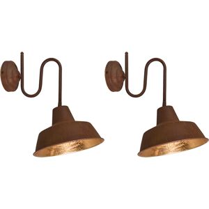 Qazqa Industrial Set De 2 Lámparas De Pared Óxido Con Interior Dorado - Factory Acero Redonda Adecuado Para Led Max. 2 X 25 Watt Qazqa Industrial Set De 2 Lámparas De Pared Óxido Con Interior Dorado - Factory Acero Redonda Adecuado Para Led Max. 2 X 25 Watt