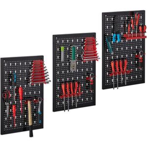 Relaxdays - 3 Paneles Perforados Herramientas, Tableros Pared Taller 25 Piezas, 60x118x2 Cm, Portaherramientas, Negro/rojo Relaxdays - 3 Paneles Perforados Herramientas, Tableros Pared Taller 25 Piezas, 60x118x2 Cm, Portaherramientas, Negro/rojo