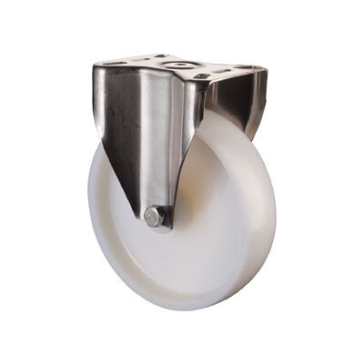 Rueda de Acero Inoxidable BS - 80mm - Capacidad 100kg - Rueda de Plástico Blanco - L95xB80 mm Rueda de Acero Inoxidable BS - 80mm - Capacidad 100kg - Rueda de Plástico Blanco - L95xB80 mm
