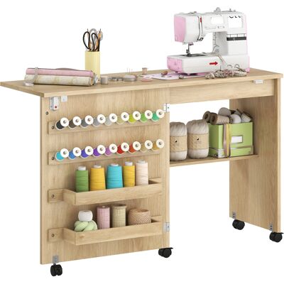 Homcom Mesa Máquina De Coser Plegable Con Puerta Magnética, 2 Compartimentos, Estante, 18 Soportes Para Hilos, 5 Ruedas, Ahorro De Espacio, Natural Homcom Mesa Máquina De Coser Plegable Con Puerta Magnética, 2 Compartimentos, Estante, 18 Soportes Para Hilos, 5 Ruedas, Ahorro De Espacio, Natural