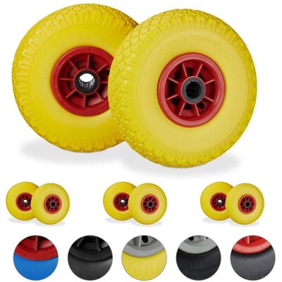 Relaxdays Set Ocho Ruedas Carretilla, Resistente A Golpes, 3.00-4", Eje 25mm, Hasta 80 Kg, 260x85 Mm, Amarillo-rojo Relaxdays Set Ocho Ruedas Carretilla, Resistente A Golpes, 3.00-4", Eje 25mm, Hasta 80 Kg, 260x85 Mm, Amarillo-rojo