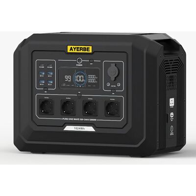 Estación De Energía Ayerbe Ay-1024 Wh / 2000 W Con Batería Lifepo4, Salida Ac 2000 W, Usb-c 100 W, Recarga Solar Y Red Eléctrica, Para Alta Potencia Estación De Energía Ayerbe Ay-1024 Wh / 2000 W Con Batería Lifepo4, Salida Ac 2000 W, Usb-c 100 W, Recarga Solar Y Red Eléctrica, Para Alta Potencia