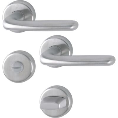 Juego de manillas con roseta Hoppe Cardiff en acero inoxidable - Baño/WC Juego de manillas con roseta Hoppe Cardiff en acero inoxidable - Baño/WC
