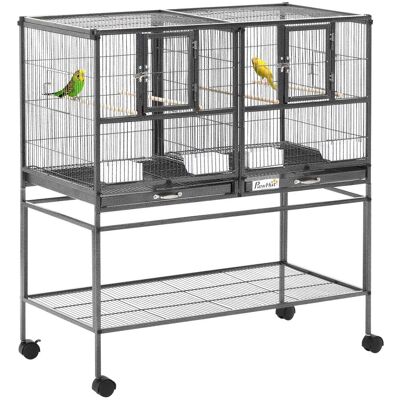 HELLOSHOP26 Jaula Para Pájaros Con Pie Doble 95 X 45,5 X 102 Cm Separación Extraíble Y Bandeja Deslizante Industrial De Metal Negro 210007563 HELLOSHOP26 Jaula Para Pájaros Con Pie Doble 95 X 45,5 X 102 Cm Separación Extraíble Y Bandeja Deslizante Industrial De Metal Negro 210007563