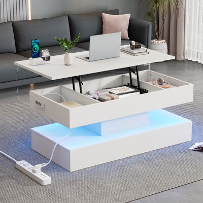 JHY DESIGN Mesa De Centro Moderna Con Iluminación Led Y Espacio De Almacenamiento Oculto - Mesa Auxiliar Con Elevador Hidráulico, 100 X 50 X 42 Cm, Carga Máxima 50 Kg JHY DESIGN Mesa De Centro Moderna Con Iluminación Led Y Espacio De Almacenamiento Oculto - Mesa Auxiliar Con Elevador Hidráulico, 100 X 50 X 42 Cm, Carga Máxima 50 Kg