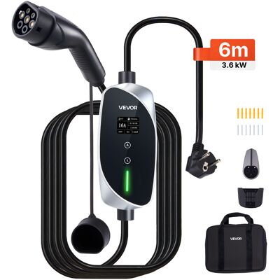 Vevor Cargador Para Vehículo Electrico Tipo 2 Monofásico 3,6 Kw 16 A, Cargador De Pared Ev Con Cable De 6 M, Punto De Carga Con Enchufe Schuko, Pantalla Lcd, Estación De Carga Y Caja De Control Ip66 Vevor Cargador Para Vehículo Electrico Tipo 2 Monofásico 3,6 Kw 16 A, Cargador De Pared Ev Con Cable De 6 M, Punto De Carga Con Enchufe Schuko, Pantalla Lcd, Estación De Carga Y Caja De Control Ip66