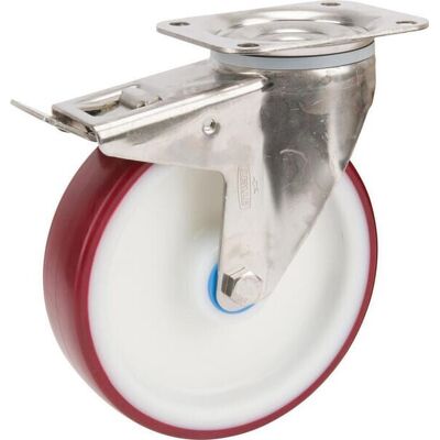 TENTE Rueda Industrial Giratoria En Poliuretano: Di谩metro200 X 46 Mm Placa Soporte En Acero Inoxidable Con Freno: 137 X 105 Mm. TENTE Rueda Industrial Giratoria En Poliuretano: Di谩metro200 X 46 Mm Placa Soporte En Acero Inoxidable Con Freno: 137 X 105 Mm.