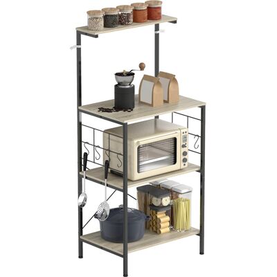 JHY DESIGN Estantería De Cocina De 4 Niveles Con Paneles De Malla Y 8 Ganchos, Estilo Industrial, 60 X 42 X 134,5 Cm, Roble. JHY DESIGN Estantería De Cocina De 4 Niveles Con Paneles De Malla Y 8 Ganchos, Estilo Industrial, 60 X 42 X 134,5 Cm, Roble.
