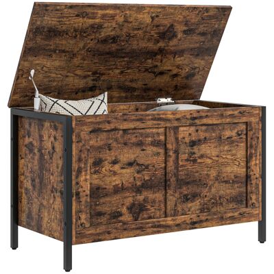 JHY DESIGN Baúl De Almacenamiento Industrial De Madera De 95 Litros Con Tapa Y Bisagra De Seguridad, 80 X 40 X 49 Cm, Marrón. JHY DESIGN Baúl De Almacenamiento Industrial De Madera De 95 Litros Con Tapa Y Bisagra De Seguridad, 80 X 40 X 49 Cm, Marrón.