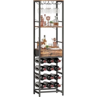Homcom Mueble De Bar Para Vinos Con Soporte De Copas Y Cajón, Botellero Industrial Para 12 Botellas, Con Estante Abierto, 40x30x148 Cm, Marrón Rústico Homcom Mueble De Bar Para Vinos Con Soporte De Copas Y Cajón, Botellero Industrial Para 12 Botellas, Con Estante Abierto, 40x30x148 Cm, Marrón Rústico