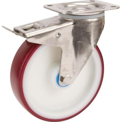 TENTE Rueda Industrial Giratoria En Poliuretano: Di谩metro125 X 32 Mm Placa Soporte Acero Inoxidable Con Freno: 105 X 85 Mm. TENTE Rueda Industrial Giratoria En Poliuretano: Di谩metro125 X 32 Mm Placa Soporte Acero Inoxidable Con Freno: 105 X 85 Mm.