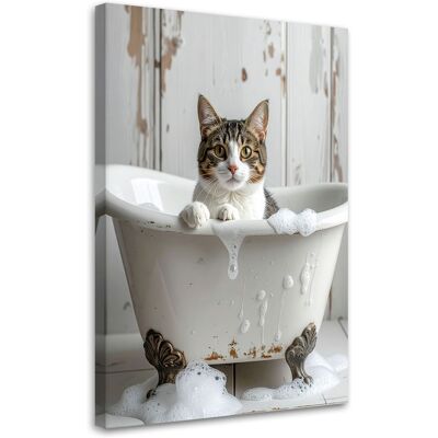 FEEBY Impresión De Imagen, Gato Sentado En Una Bañera Con Espuma Beige, 80x120 FEEBY Impresión De Imagen, Gato Sentado En Una Bañera Con Espuma Beige, 80x120