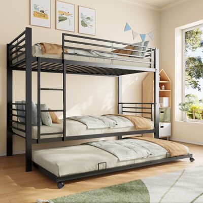 JHY DESIGN Litera Certificada En 747 (90 X 200 Cm) Con Cama Extraíble, Cama Infantil Metálica Con Protección Anticaídas Y Escalera, Litera Que Ahorra Espacio Para 3 Personas Y Hermanos, Color Negro. JHY DESIGN Litera Certificada En 747 (90 X 200 Cm) Con Cama Extraíble, Cama Infantil Metálica Con Protección Anticaídas Y Escalera, Litera Que Ahorra Espacio Para 3 Personas Y Hermanos, Color Negro.