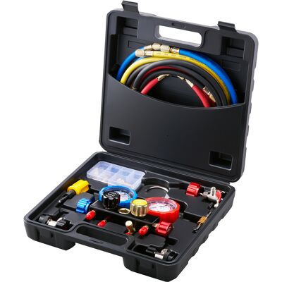 Vevor Juego De Manómetros 4 Vías Para Carga De Refrigeración R134a R22 R12 R410a Manguera De Recarga De Refrigerante De Con Manómetro Y Adaptador Caja De Refrigeración Para Refrigerante Vevor Juego De Manómetros 4 Vías Para Carga De Refrigeración R134a R22 R12 R410a Manguera De Recarga De Refrigerante De Con Manómetro Y Adaptador Caja De Refrigeración Para Refrigerante