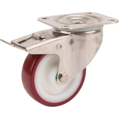 TENTE Rueda Industrial Giratoria En Poliuretano: Di谩metro100 X 32 Mm Placa Soporte Acero Inoxidable Con Freno: 105 X 85 Mm. TENTE Rueda Industrial Giratoria En Poliuretano: Di谩metro100 X 32 Mm Placa Soporte Acero Inoxidable Con Freno: 105 X 85 Mm.