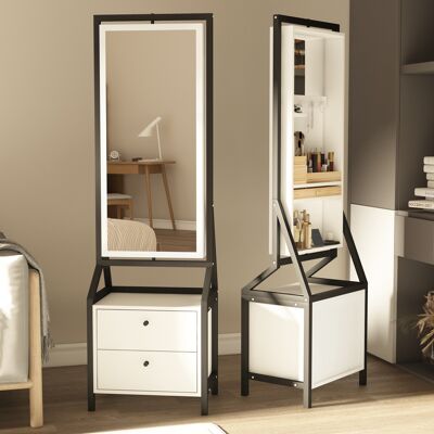 JHY DESIGN Vitrina Para Joyas Giratoria De 360° Con Espejo De Cuerpo Entero, Dos Cajones Inferiores Y Amplio Espacio De Almacenamiento. JHY DESIGN Vitrina Para Joyas Giratoria De 360° Con Espejo De Cuerpo Entero, Dos Cajones Inferiores Y Amplio Espacio De Almacenamiento.