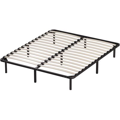 JHY DESIGN Cama Doble Industrial Con 28 Lamas Y Espacio De Almacenamiento, Fabricada En Madera Y Acero, 190 X 160 X 31 Cm, Color Negro Y Madera. JHY DESIGN Cama Doble Industrial Con 28 Lamas Y Espacio De Almacenamiento, Fabricada En Madera Y Acero, 190 X 160 X 31 Cm, Color Negro Y Madera.