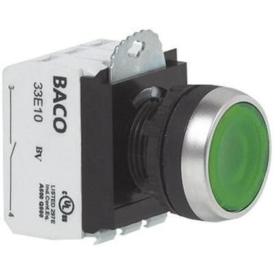 BACO L21AH20L Botón Pulsador Verde Cromado - Pulsador BACO L21AH20L Botón Pulsador Verde Cromado - Pulsador