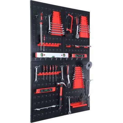 Relaxdays Panel Para Herramientas, 4 Paneles Perforados, 39 Accesorios, Al X An: 60 X 40 Cm, Metal, Taller, Negro/rojo Relaxdays Panel Para Herramientas, 4 Paneles Perforados, 39 Accesorios, Al X An: 60 X 40 Cm, Metal, Taller, Negro/rojo