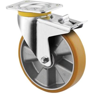 Rueda Tente con freno - Horquilla de acero resistente, Aro de aluminio, Superficie de rueda en poliuretano Rueda Tente con freno - Horquilla de acero resistente, Aro de aluminio, Superficie de rueda en poliuretano