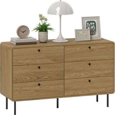 JHY DESIGN Cassettiera A 6 Cassetti, Mobile Contenitore In Stile Moderno Con Angoli Arrotondati E Gambe In Acciaio, 120 X 40 X 75 Cm, Effetto Legno Di Rovere. JHY DESIGN Cassettiera A 6 Cassetti, Mobile Contenitore In Stile Moderno Con Angoli Arrotondati E Gambe In Acciaio, 120 X 40 X 75 Cm, Effetto Legno Di Rovere.