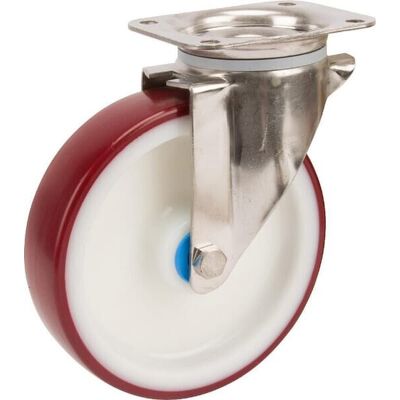 TENTE Rueda Industrial Giratoria En Poliuretano: Di谩metro125 X 32 Mm Placa Soporte Acero Inoxidable: 105 X 85 Mm. Capacidad: 200 Kg TENTE Rueda Industrial Giratoria En Poliuretano: Di谩metro125 X 32 Mm Placa Soporte Acero Inoxidable: 105 X 85 Mm. Capacidad: 200 Kg