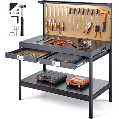 Vevor Banco De Trabajo De Madera 1500 X 610 X 1200 Mm, Capacidad 110 Kg, Mesa De Trabajo Con Panel Perforado, Luz Led, 4 Tomas, 2 Puertos Usb, Cable De 1,5 M, 30 Ganchos Y Cajón, Para Taller, Garaje Vevor Banco De Trabajo De Madera 1500 X 610 X 1200 Mm, Capacidad 110 Kg, Mesa De Trabajo Con Panel Perforado, Luz Led, 4 Tomas, 2 Puertos Usb, Cable De 1,5 M, 30 Ganchos Y Cajón, Para Taller, Garaje