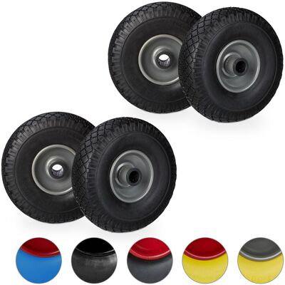 RELAXDAYS Set De Cuatro Ruedas De Carretilla, Neumático De Goma 3.00-4, Eje De 25mm, Hasta 100 Kg , Negro-gris RELAXDAYS Set De Cuatro Ruedas De Carretilla, Neumático De Goma 3.00-4, Eje De 25mm, Hasta 100 Kg , Negro-gris