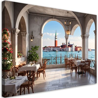 FEEBY Impresión De Imagen, Restaurante De Venecia Con Vistas A La Ciudad Y Al Canal, 120x80 FEEBY Impresión De Imagen, Restaurante De Venecia Con Vistas A La Ciudad Y Al Canal, 120x80