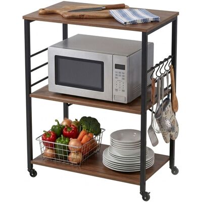 Carrito De Cocina Relaxdays, 3 Baldas, 6 Ganchos En S, 89 X 60 X 40 Cm, Mdf Y Acero, Estilo Industrial, Marrón/negro Carrito De Cocina Relaxdays, 3 Baldas, 6 Ganchos En S, 89 X 60 X 40 Cm, Mdf Y Acero, Estilo Industrial, Marrón/negro