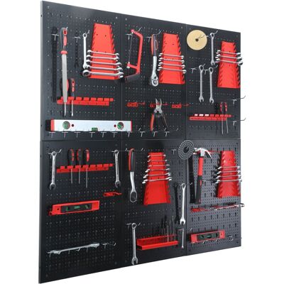 Relaxdays Panel Para Herramientas, 6 Paneles Perforados, 58 Accesorios, 60 X 40 Cm (al X An), Metal, Taller, Negro/rojo Relaxdays Panel Para Herramientas, 6 Paneles Perforados, 58 Accesorios, 60 X 40 Cm (al X An), Metal, Taller, Negro/rojo