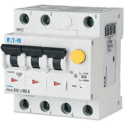 Eaton Interruptor Combinado Rcd/ls, 10 A, 30 Ma, Comportamiento De Disparo Del Interruptor Automático Tipo B, 3 P, Características De Disparo Del Interruptor De Protección Contra Corriente De Defecto: Eaton Interruptor Combinado Rcd/ls, 10 A, 30 Ma, Comportamiento De Disparo Del Interruptor Automático Tipo B, 3 P, Características De Disparo Del Interruptor De Protección Contra Corriente De Defecto: