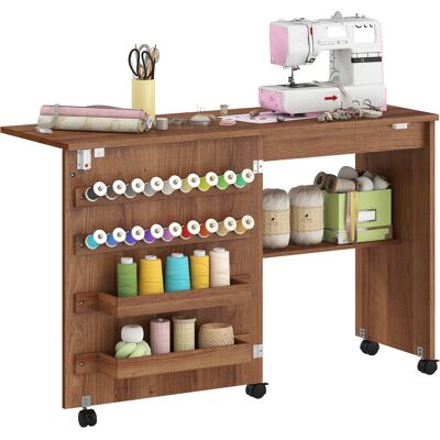 Homcom Mesa Máquina De Coser Plegable Con Puerta Magnética, 2 Compartimentos, Estante, 18 Soportes Para Hilos, 5 Ruedas, Ahorro De Espacio, Marrón Homcom Mesa Máquina De Coser Plegable Con Puerta Magnética, 2 Compartimentos, Estante, 18 Soportes Para Hilos, 5 Ruedas, Ahorro De Espacio, Marrón