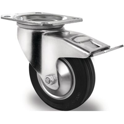 Rueda Giratoria Ø 125 Mm, Capacidad De Carga 100 Kg Con Freno Total, Goma Maciza 105x80mm Promat Rueda Giratoria Ø 125 Mm, Capacidad De Carga 100 Kg Con Freno Total, Goma Maciza 105x80mm Promat