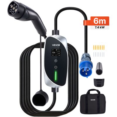 Vevor Cargador Para Vehículo Electrico Tipo 2 Monofásico 7,4 Kw 32 A, Cargador De Pared Ev Con Cable De 6 M, Punto De Carga Con Enchufe Cee32, Pantalla Lcd, Estación De Carga Y Caja De Control Ip66 Vevor Cargador Para Vehículo Electrico Tipo 2 Monofásico 7,4 Kw 32 A, Cargador De Pared Ev Con Cable De 6 M, Punto De Carga Con Enchufe Cee32, Pantalla Lcd, Estación De Carga Y Caja De Control Ip66