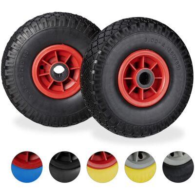 Relaxdays Juego 2 Ruedas Para Carretilla, Goma Maciza 3.00-4", Antipinchazos, Eje 25 Mm, 80 Kg, 260x85 Mm, Negro/rojo Relaxdays Juego 2 Ruedas Para Carretilla, Goma Maciza 3.00-4", Antipinchazos, Eje 25 Mm, 80 Kg, 260x85 Mm, Negro/rojo