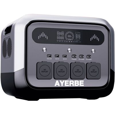 Estación De Energía Ayerbe Ay-1024 Wh / 1200 W Con Batería Lifepo4, Salida Ac 1200 W, Usb-c 100 W, Recarga Solar Y Red Eléctrica, Para Uso Profesional Estación De Energía Ayerbe Ay-1024 Wh / 1200 W Con Batería Lifepo4, Salida Ac 1200 W, Usb-c 100 W, Recarga Solar Y Red Eléctrica, Para Uso Profesional